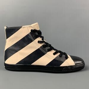 CALVIN KLEIN 205W39NYC Carizma 8 Black Beige Stripe Leather High Top Sneakers